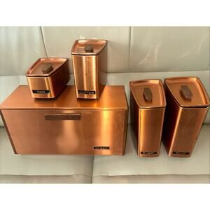 Vintage Lincoln BeautyWare Canister Flour Sugar Tea Coffee Breadbox Set Copper
